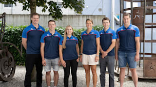 LOC. The six Liechtenstein athletes who are new LOC employees.