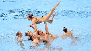 Team Ukraine competes in the Free Combination preliminary round day seven of the Gwangju 2019 FINA World Championships at Yeomju Gymnasium on July 18, 2019 in Gwangju, South Korea. (Photo by Catherine Ivill/Getty Images)