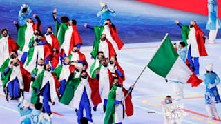 Flag bearer Giacomo Bertagnolli of Team Italy during the Opening Ceremony of the Beijing 2022 Winter Paralympics