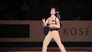 Matteo Rizzo skates dressed as a Ghostbuster during his exhibition