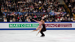 Gabriella Papadakis and Guillaume Cizeron on ice during their free dance in Saitama
