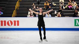 Alina Zagitova on ice during her first practice skate in Saitama.