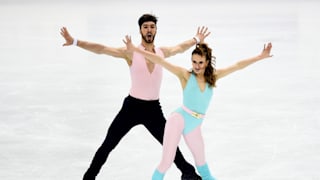Gabriella Papadakis and Guillaume Cizeron during their ice dance rhythm dance in the 2019 Grand Prix Final in Turin