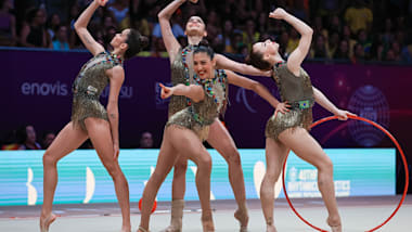 Conjunto assegura mais uma vaga para o Brasil na ginástica rítmica em Paris 2024 e disputa medalha dos cinco arcos no Mundial