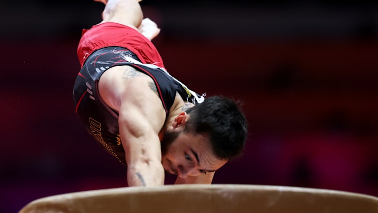 Nazar Chepurnyi of Team Ukraine competes in the men's vault apparatus final at the 2025 World Championships in Jakarta, Indonesia