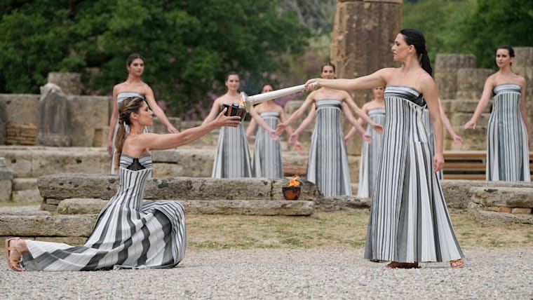 Olympic flame for the Olympic Games Paris 2024 lit in symbolic ceremony in Ancient Olympia 