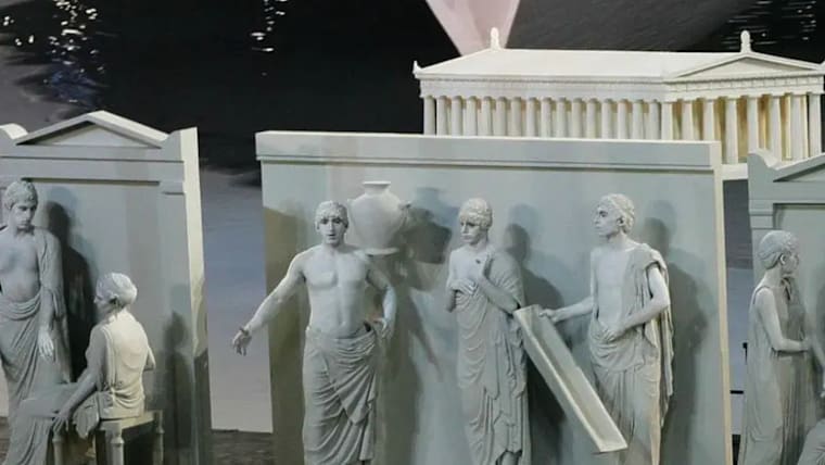 Michael Kladis depicted a marble sculpture during the Opening Ceremony of the Athens 2004 Olympic Games.