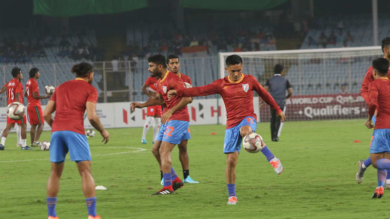 Pressure will be on Sunil Chhetri and his men as their World Cup hopes hang in the balance Image courtesy: AIFF Media