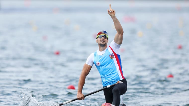 Martin Fuksa (CZE) celebrates winning gold at the Olympic Games Paris 2024