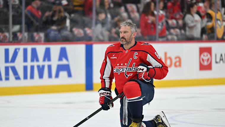  Alex Ovechkin #8 of the Washington Capitals warms up
