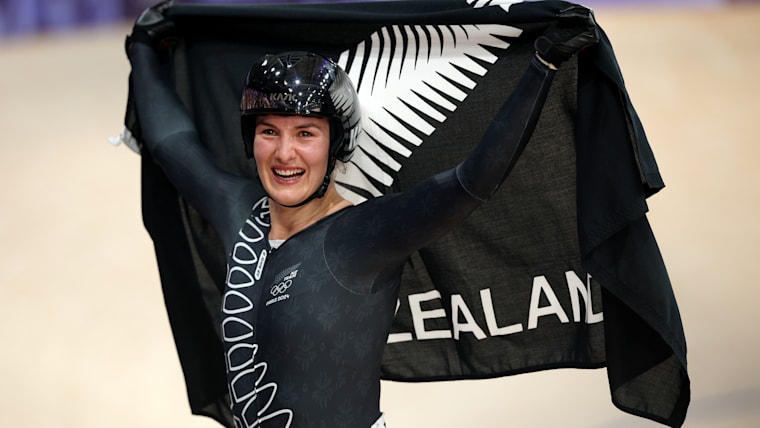 Gold medallist Ellesse Andrews of New Zealand at Paris 2024