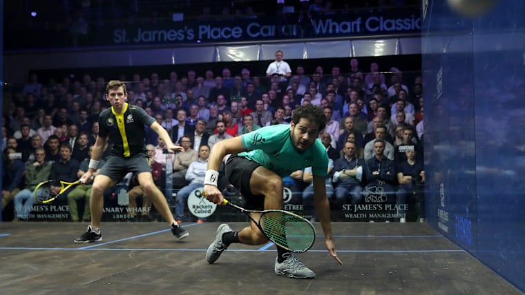 Karim Gawad competes The Canary Wharf Squash Classic 