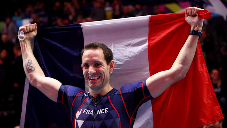 Renaud Lavillenie lors de son troisième titre de champion du monde en salle en 2018
