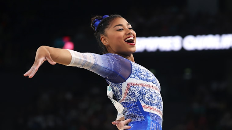 Hillary Heron of Team Panama competes in the floor exercise