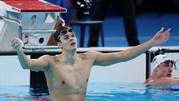 Hubert Kos of Hungary, 100m backstroke gold medal at Paris 2024