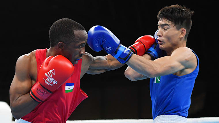 Lesotho boxing star Moroke Mokhotho in action at the 2022 Commonwealth Games