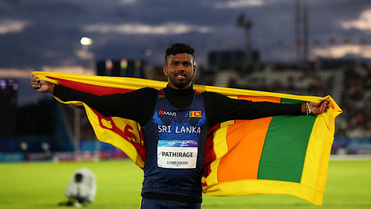 Gold medalist Rumesh Tharanga Pathirage of Team Sri Lanka wins the men's javelin at Glasgow 2026 Commonwealth Games 