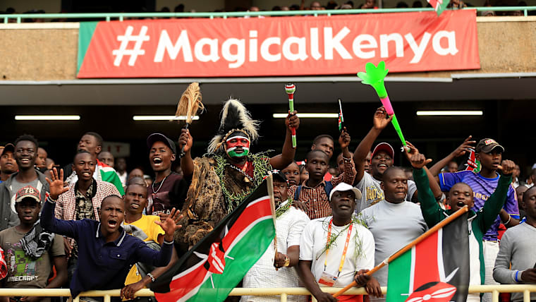 Spectators enjoy the atmosphere on day three of the IAAF U18 World Championships at the Kasarani Stadium on July 14, 2017 in Nairobi, Kenya.