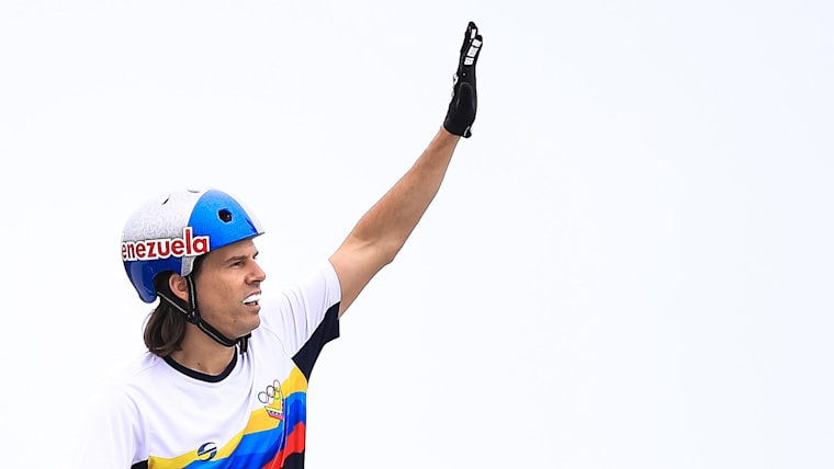 Daniel Dhers of Venezuela celebrates in the Cycling BMX Men's Freestyle on Day 16 of the Lima 2019 Pan American Games