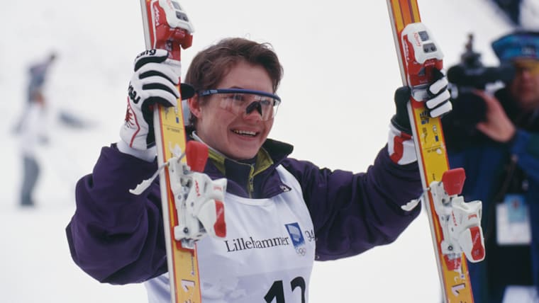 Uzbek skier Lina Cheryazova after winning the gold medal in the women's freestyle aerials at the Winter Olympics in Lillehammer, Norway, 24th February 1994.