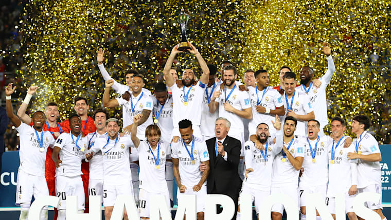 Real Madrid celebrate following victory in the FIFA Club World Cup final Morocco 2022