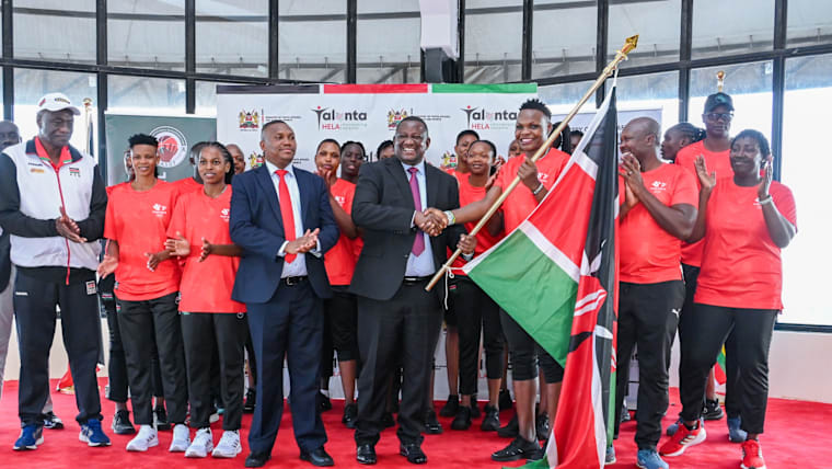 Kenya’s Malkia Strikers during unveiling and flag hand over