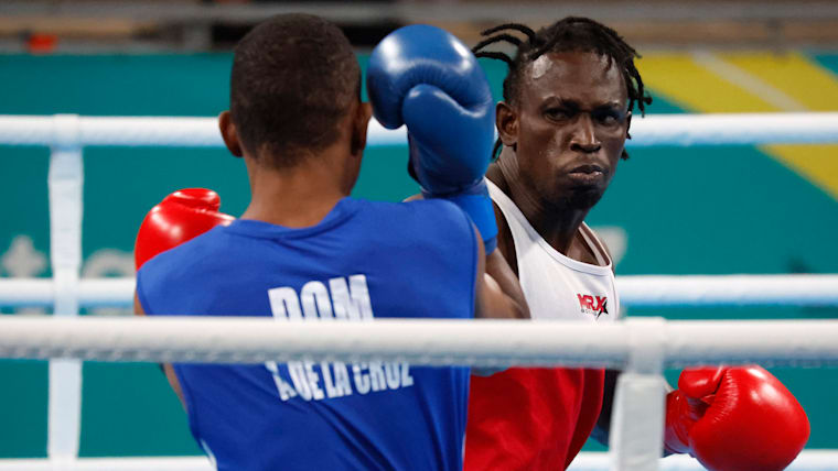 Guyana men's 63.5 kg boxer Joel Williamson in action during the 2023 Pan American Games in Santiago, Chile