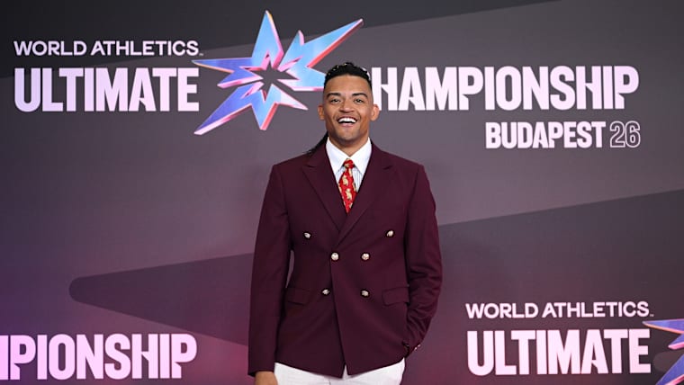 Emmanouil Karalis poses for a photo on the red carpet ahead of the World Athletics Ultimate Championship at National Athletics Centre on September 10, 2026 in Budapest, Hungary. 