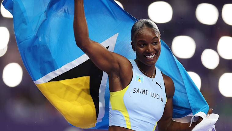 Olympic champion Julien Alfred. 