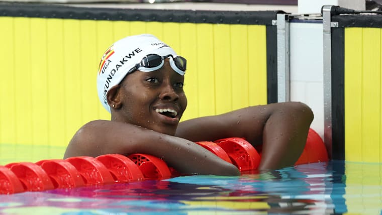 Husnah Kukundakwe (UGA) reacts after winning a silver medal at the Glasgow 2026 Commonwealth Games