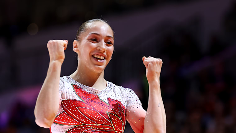 Kaylia Nemour of Team Algeria reacts
