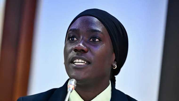 Jamila Lunkuse at the World Aquatics Athletes Committee inauguration at the 2022 World Aquatics Championships in Budapest, Hungary.