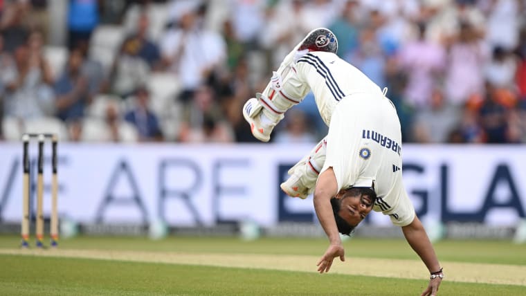Rishabh Pant of India celebrates reaching his century at the 1st Test Match between England and India at Headingley on June 21, 2025 in Leeds, England