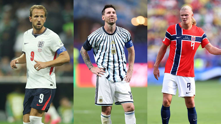 Harry Kane, Lionel Messi and Erling Haaland