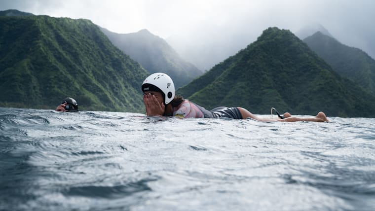 Sol Aguirre got emotional after riding what she called one of the best barrels of her life at Teahupo'o in July 2023. 