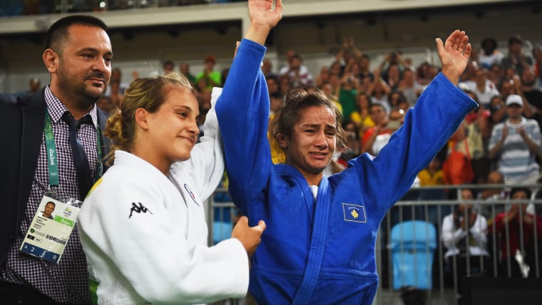 Majlinda Kelmendi and Odette Giuffrida Rio 2016 gold and silver medalists in judo -52kg