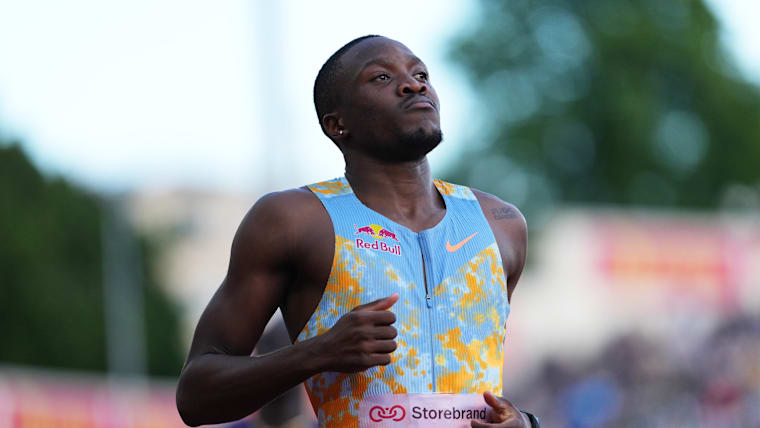 Letsile Tebogo of Team Botswana crosses the finish line