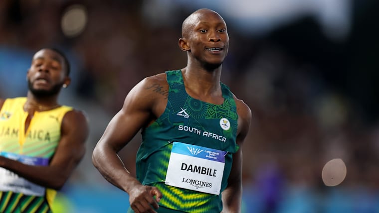 Sinesipho Dambile (RSA) reacts after winning gold at the Glasgow 2026 Commonwealth Games