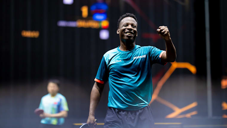 Abdel-Kader Salifou celebrates at the 2026 WTT China Smash