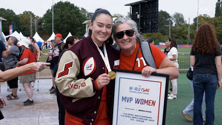 Sara Parker and mother Sophie Parker at the 2026 IFAF Flag Football World Championships.