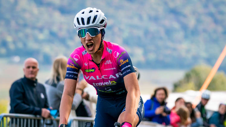 Fariba Hashimi wins the road race at the Afghan women's cycling national championships in Aigle, Switzerland