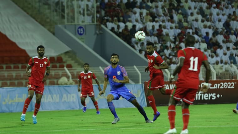 A snapshot from India’s narrow defeat against Oman. Photo courtesy: AIFF Media