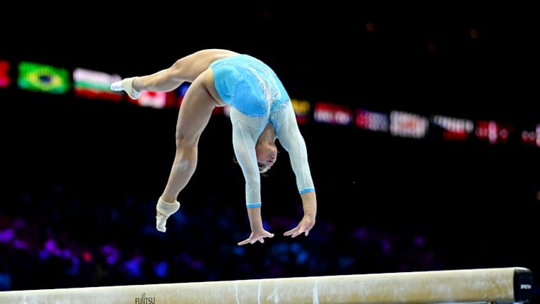 Manila Esposito of Italy competes at the 2023 Gymnastics World Championships in Antwerp