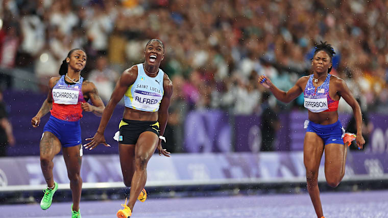 Julien Alfred wins the women's 100m gold at Paris 2024