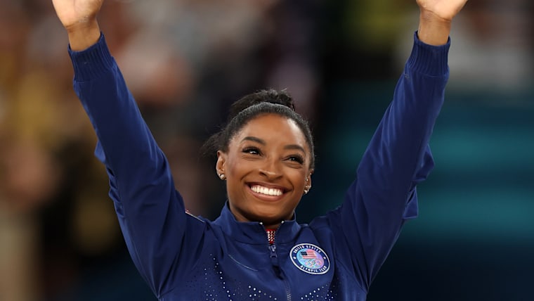 Simone Biles of Team United States celebrates