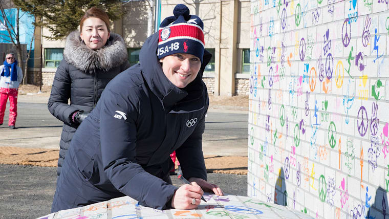 The Olympic Village in PyeongChang unveils the Olympic Truce Mural, created by South Korean artist Jaeseok Lee