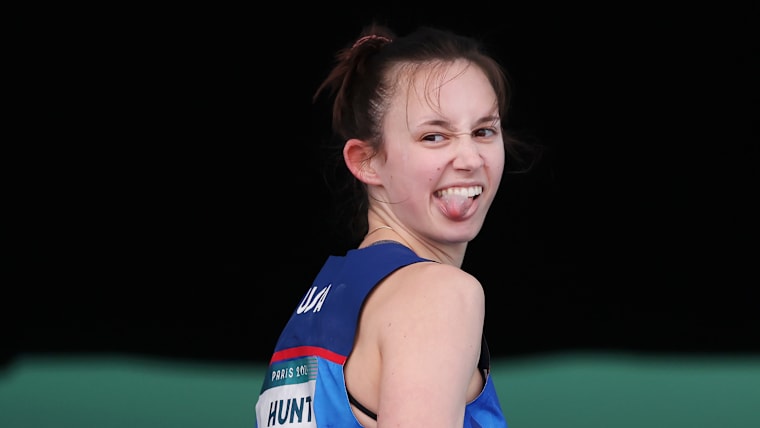 Emma Hunt (USA) reacts at the Olympic Games Paris 2024
