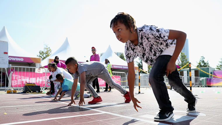 Children take part in activities in Hero Village during day eight of the 16th IAAF World Athletics Championships London 2017 at The London Stadium on August 11, 2017 in London, United Kingdom. [Linnea Rheborg/Getty Images]