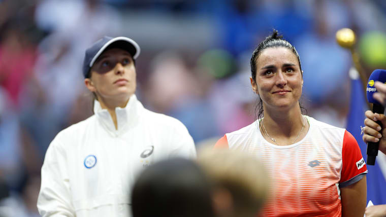 Ons Jabeur of Tunisia looks on after her loss against Iga Swiatek at the US Open 2022