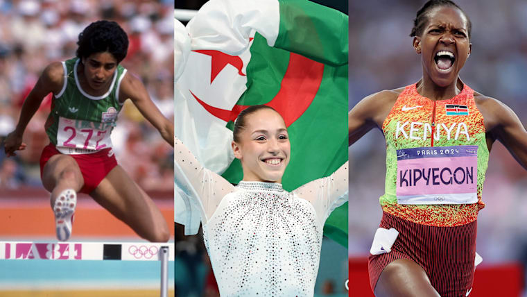 (L-R): Nawal El Moutawakel, Kaylia Nemour, and Faith Kipyegon